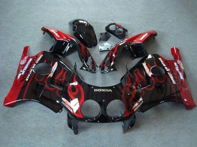 1990-1998 Glossy Black Red Flame Honda CBR250RR MC22 Motorcycle Fairings UK Stores