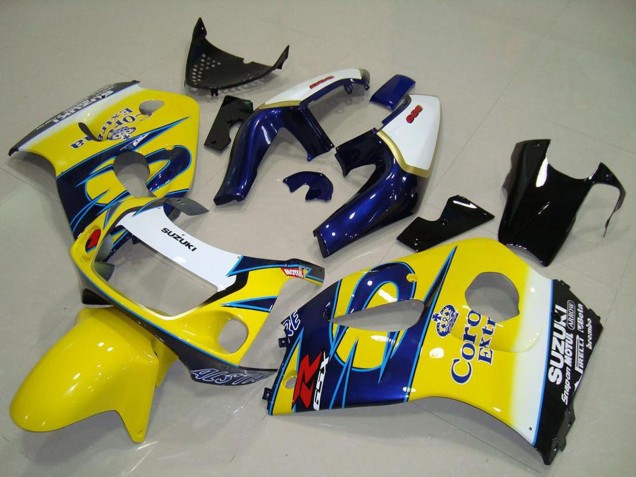 1996-2000 White Yellow Blue Corona Suzuki GSXR 600 Motorcycle Fairings UK Stores