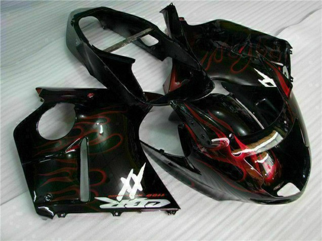 1996-2007 Glossy Black Red Flame Honda CBR1100XX Abs Motorcycle Fairing UK Stores