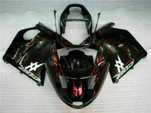 1996-2007 Glossy Black Red Flame Honda CBR1100XX Abs Motorcycle Fairing UK Stores