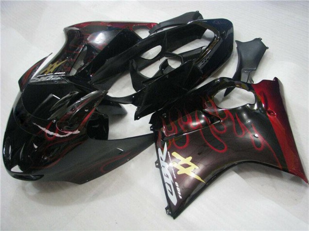 1996-2007 Glossy Black Red Flame Honda CBR1100XX Abs Motorcycle Fairings UK Stores