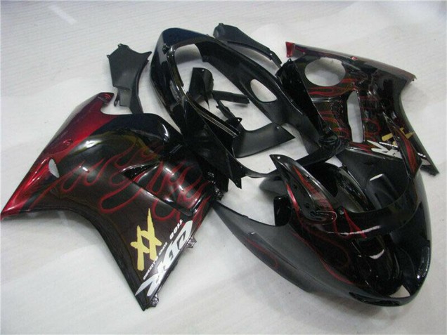 1996-2007 Glossy Black Red Flame Honda CBR1100XX Abs Motorcycle Fairings UK Stores