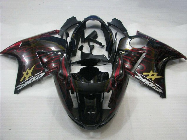 1996-2007 Glossy Black Red Flame Honda CBR1100XX Abs Motorcycle Fairings UK Stores