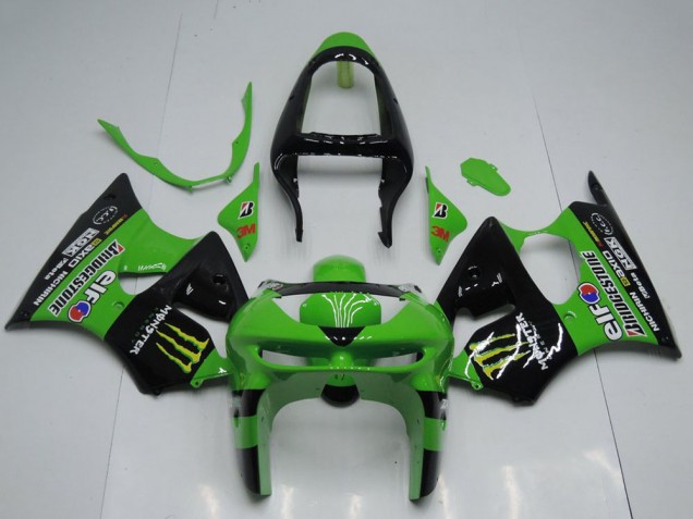 1998-1999 Green Glossy Black Yellow Elf Bridgestone Monster Kawasaki ZX6R Motorcycle Fairings UK Stores