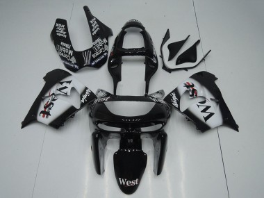 1998-1999 Glossy Black White West Kawasaki ZX9R Motorcycle Fairings UK Stores