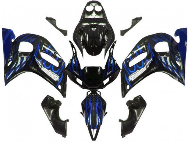 1998-2002 Glossy Black Blue Flame Yamaha YZF 600 R6 Motorcycle Fairings UK Stores