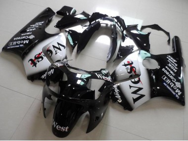 2000-2001 Glossy Black White West Kawasaki ZX12R Motorcycle Fairings UK Stores