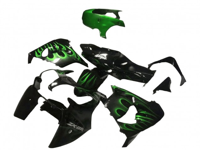 2000-2001 Glossy Black Green Flame Kawasaki ZX9R Motorcycle Fairings UK Stores