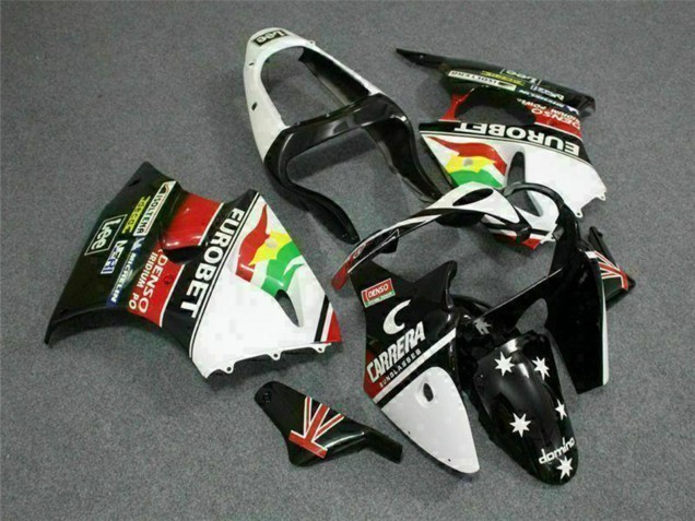 2000-2002 White Red Yellow Green Glossy Black Star EuroBet Kawasaki ZX6R Motorcycle Fairings UK Stores