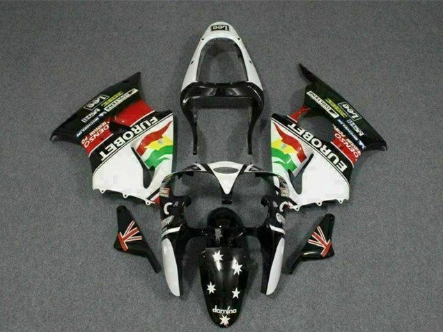 2000-2002 White Red Yellow Green Glossy Black Star EuroBet Kawasaki ZX6R Motorcycle Fairings UK Stores