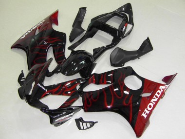 2001-2003 Glossy Black Red Flame Honda CBR600 F4i Motorcycle Fairings UK Stores