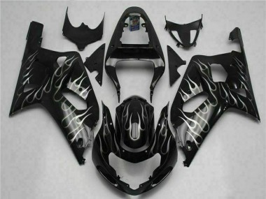 2001-2003 Glossy Black Silver Flame Suzuki GSXR 600/750 Motorcycle Fairings UK Stores