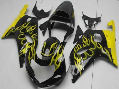 2001-2003 Glossy Black Yellow Flame Suzuki GSXR 600/750 Motorcycle Fairings UK Stores