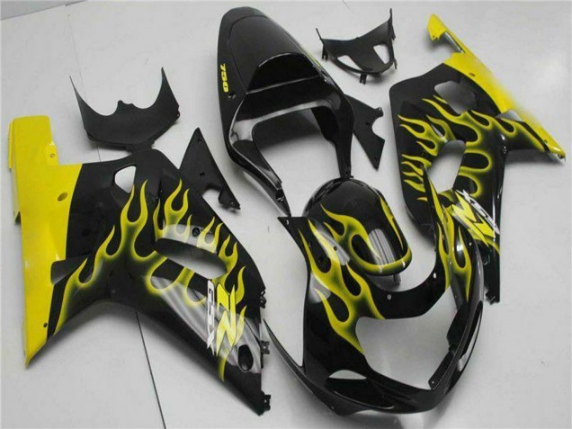 2001-2003 Glossy Black Yellow Flame Suzuki GSXR 600/750 Motorcycle Fairings UK Stores