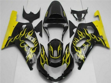2001-2003 Glossy Black Yellow Flame Suzuki GSXR 600/750 Motorcycle Fairings UK Stores
