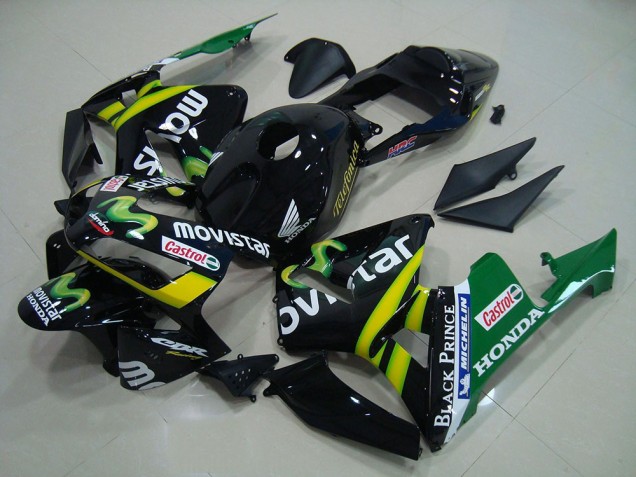 2003-2004 Glossy Black Yellow Green MoviStar Honda CBR600RR Motorcycle Fairings UK Stores