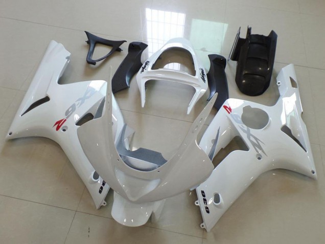 2003-2004 White with Silver Decals Kawasaki ZX6R Motorcycle Fairings UK Stores