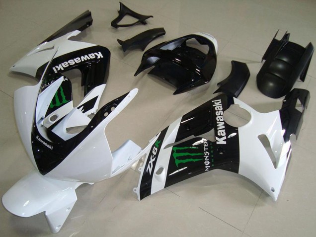 2003-2004 White Glossy Black Green Monster Kawasaki ZX6R Motorcycle Fairings UK Stores