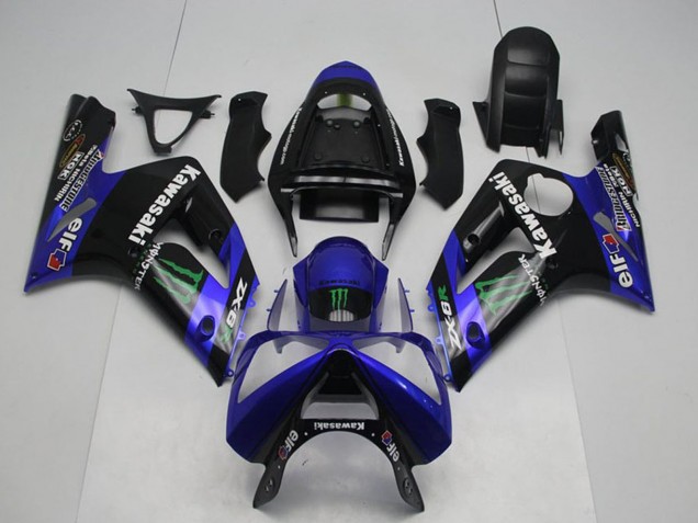 2003-2004 Glossy Black Blue Green Monster Kawasaki ZX6R Motorcycle Fairings UK Stores