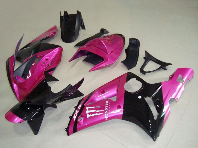 2003-2004 Pink Black White Monster Kawasaki ZX6R Motorcycle Fairings UK Stores
