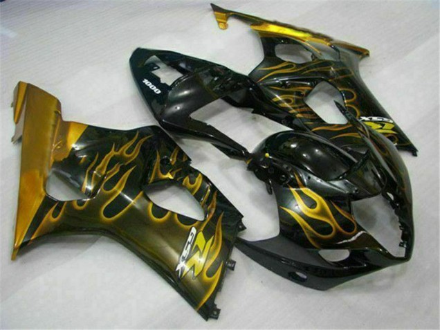 2003-2004 Glossy Black Gold Flame Suzuki GSXR 1000 Motorcycle Fairings UK Stores