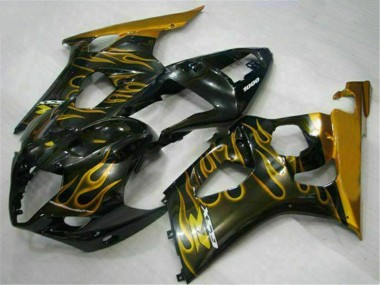 2003-2004 Glossy Black Gold Flame Suzuki GSXR 1000 Motorcycle Fairings UK Stores