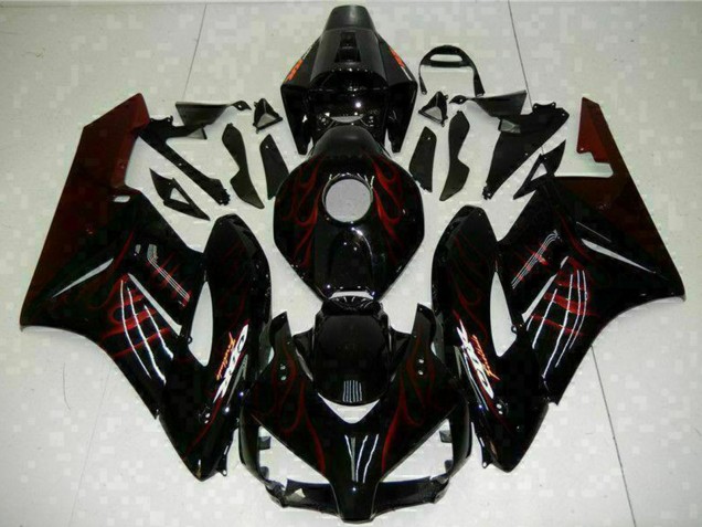 2004-2005 Glossy Black Red Flame Honda CBR1000RR Motorcycle Fairings UK Stores