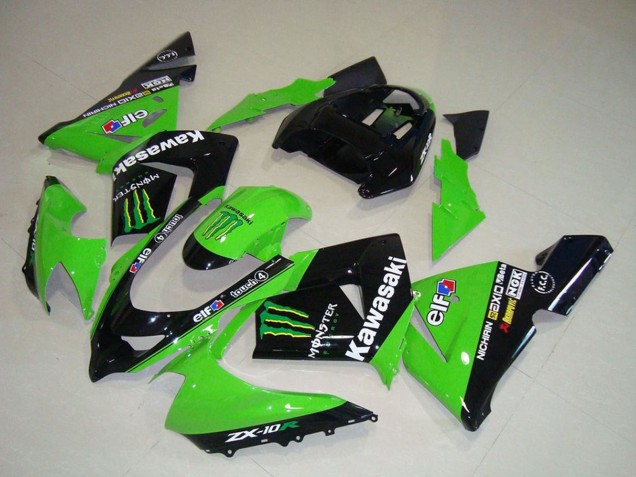 2004-2005 Green Black Monster Elf Kawasaki ZX10R Motorcycle Fairings UK Stores