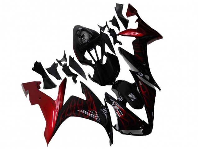 2004-2006 Glossy Black Red Flame Yamaha YZF R1 Motorcycle Fairings UK Stores