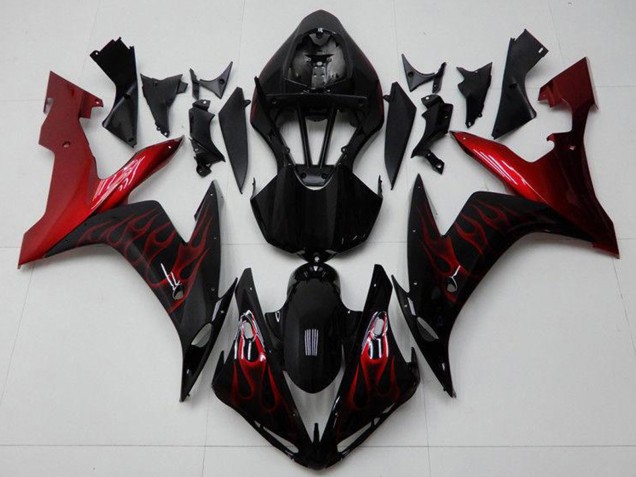2004-2006 Glossy Black Red Flame Yamaha YZF R1 Motorcycle Fairings UK Stores