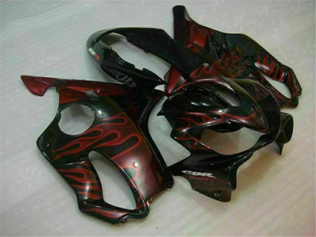 2004-2007 Glossy Black Red Flame Honda CBR600 F4i Motorcycle Fairings UK Stores