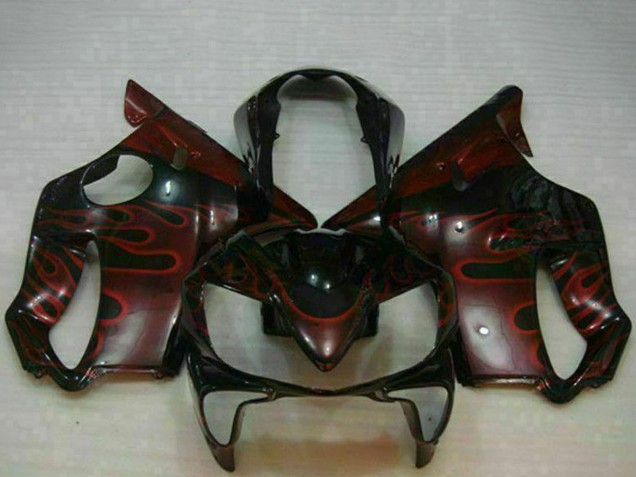 2004-2007 Glossy Black Red Flame Honda CBR600 F4i Motorcycle Fairings UK Stores