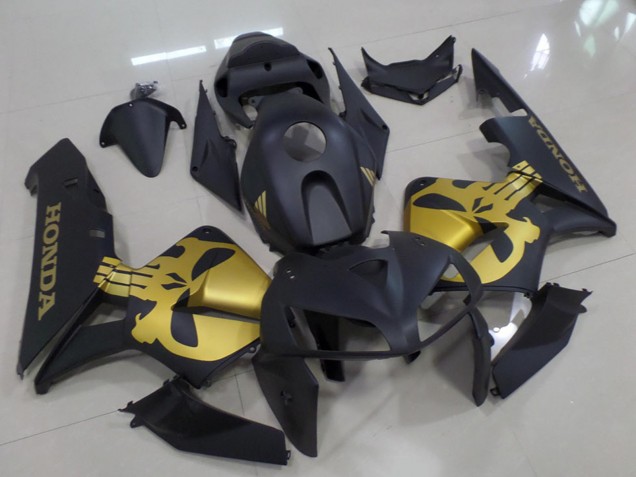 2005-2006 Matte Black with Gold Skull Honda CBR600RR Motorcycle Fairings UK Stores