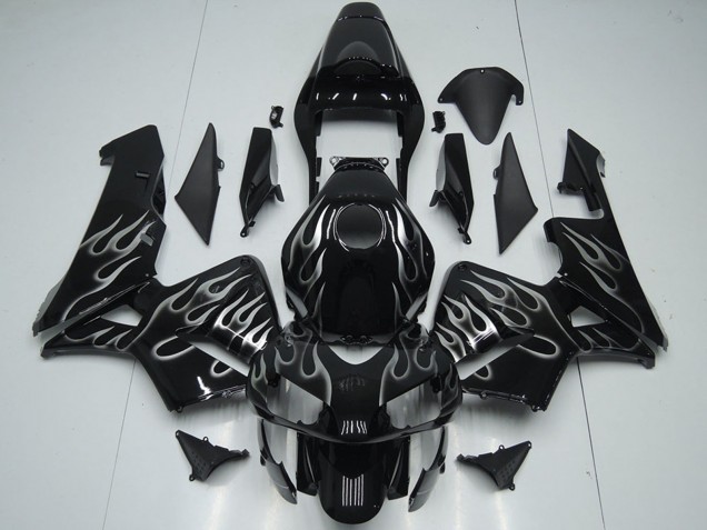 2005-2006 Glossy Black Silver Flame Honda CBR600RR Motorcycle Fairings UK Stores