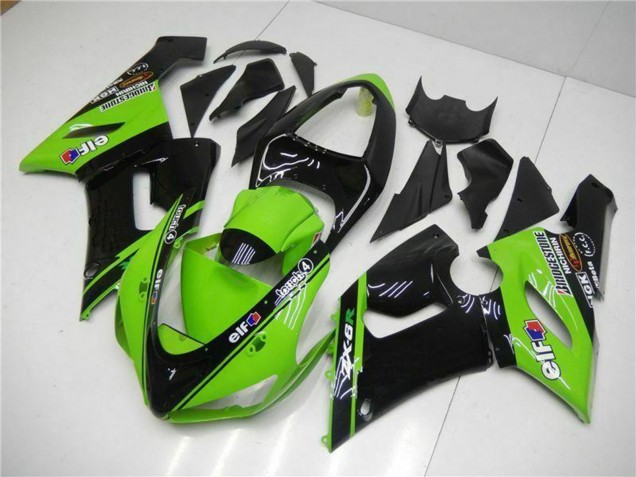 2005-2006 Green Glossy Black Elf Kawasaki ZX6R Motorcycle Fairings UK Stores