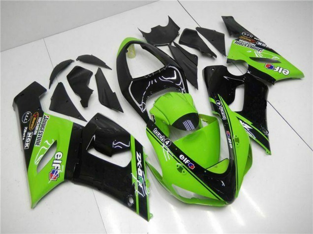 2005-2006 Green Glossy Black Elf Kawasaki ZX6R Motorcycle Fairings UK Stores