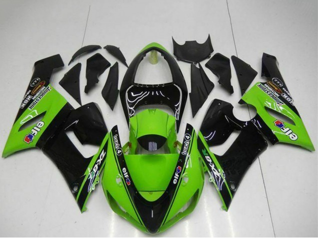 2005-2006 Green Glossy Black Elf Kawasaki ZX6R Motorcycle Fairings UK Stores