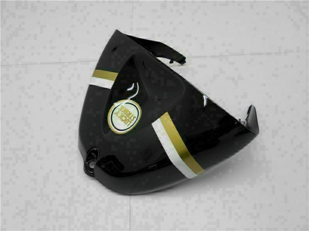 2005-2006 Glossy Black White Gold Lucky Strike Kawasaki ZX6R Motorcycle Fairings UK Stores