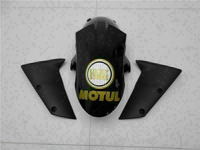 2005-2006 Glossy Black White Gold Lucky Strike Kawasaki ZX6R Motorcycle Fairings UK Stores