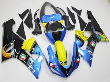 2005-2006 Blue Yellow Black Shark Kawasaki ZX6R Motorcycle Fairings UK Stores