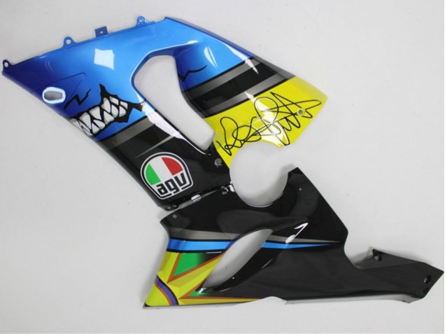 2005-2006 Blue Yellow Black Shark Kawasaki ZX6R Motorcycle Fairings UK Stores