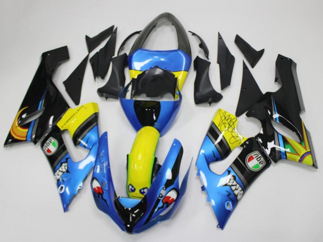 2005-2006 Blue Yellow Black Shark Kawasaki ZX6R Motorcycle Fairings UK Stores