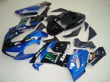 2005-2006 Blue Glossy Black Green Monster Kawasaki ZX6R Motorcycle Fairings UK Stores