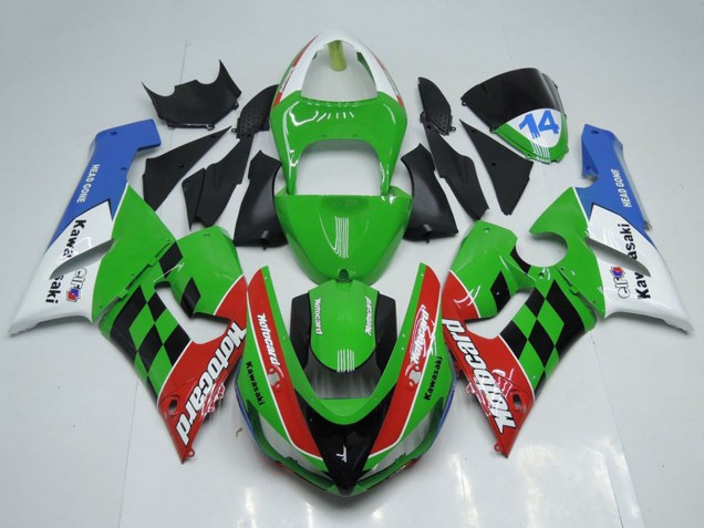 2005-2006 White Green Red Blue Black Motocard Kawasaki ZX6R Motorcycle Fairings UK Stores