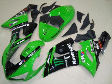 2005-2006 Green Glossy Black Elf Monster Kawasaki ZX6R Motorcycle Fairings UK Stores