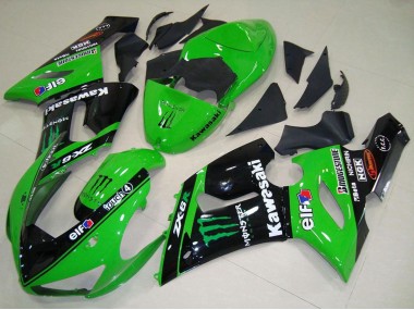 2005-2006 Green Glossy Black Elf Monster Kawasaki ZX6R Motorcycle Fairings UK Stores
