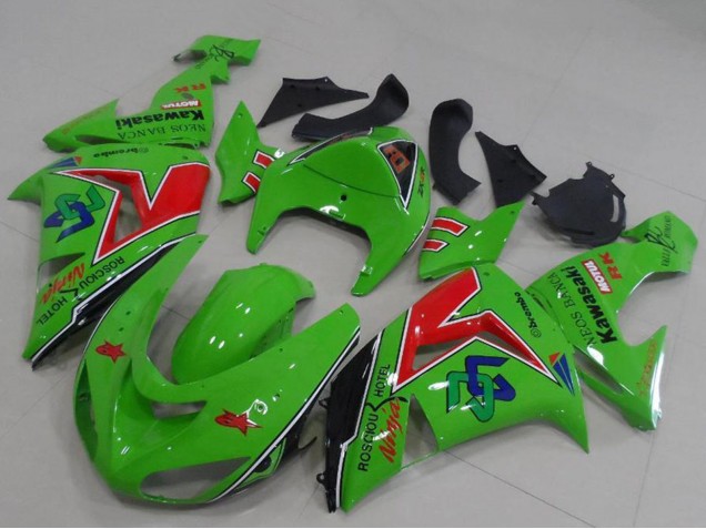 2005-2006 Green Red Black ENEOS Banca Kawasaki ZX6R Motorcycle Fairings UK Stores