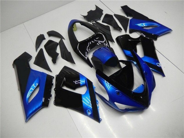 2005-2006 Blue Glossy Black Kawasaki ZX6R Motorcycle Fairing Kits UK Stores