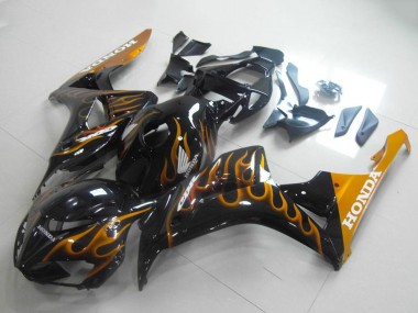 2006-2007 Glossy Black Gold Flame Honda CBR1000RR Motorcycle Fairings UK Stores
