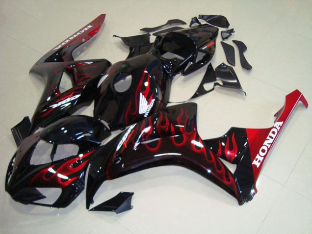 2006-2007 Glossy Black Red Flame Honda CBR1000RR Motorcycle Fairing Kits UK Stores